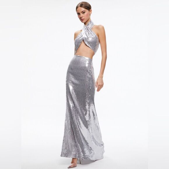 ALICE + OLIVIA May Halter Neck Sequin Gown/ size 10 - Picture 2 of 11